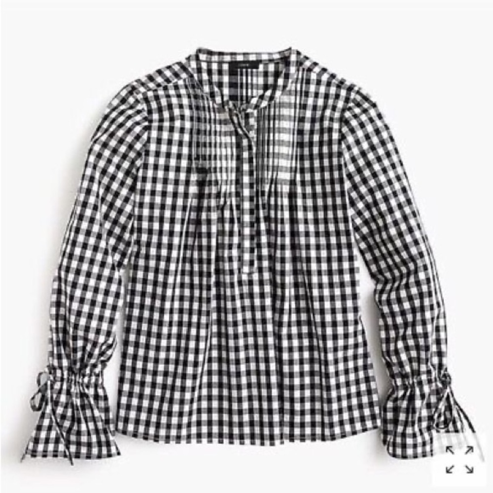NWT J. Crew Women's Tie Sleeve Pintuck Long Sleeve Gingham Top | L